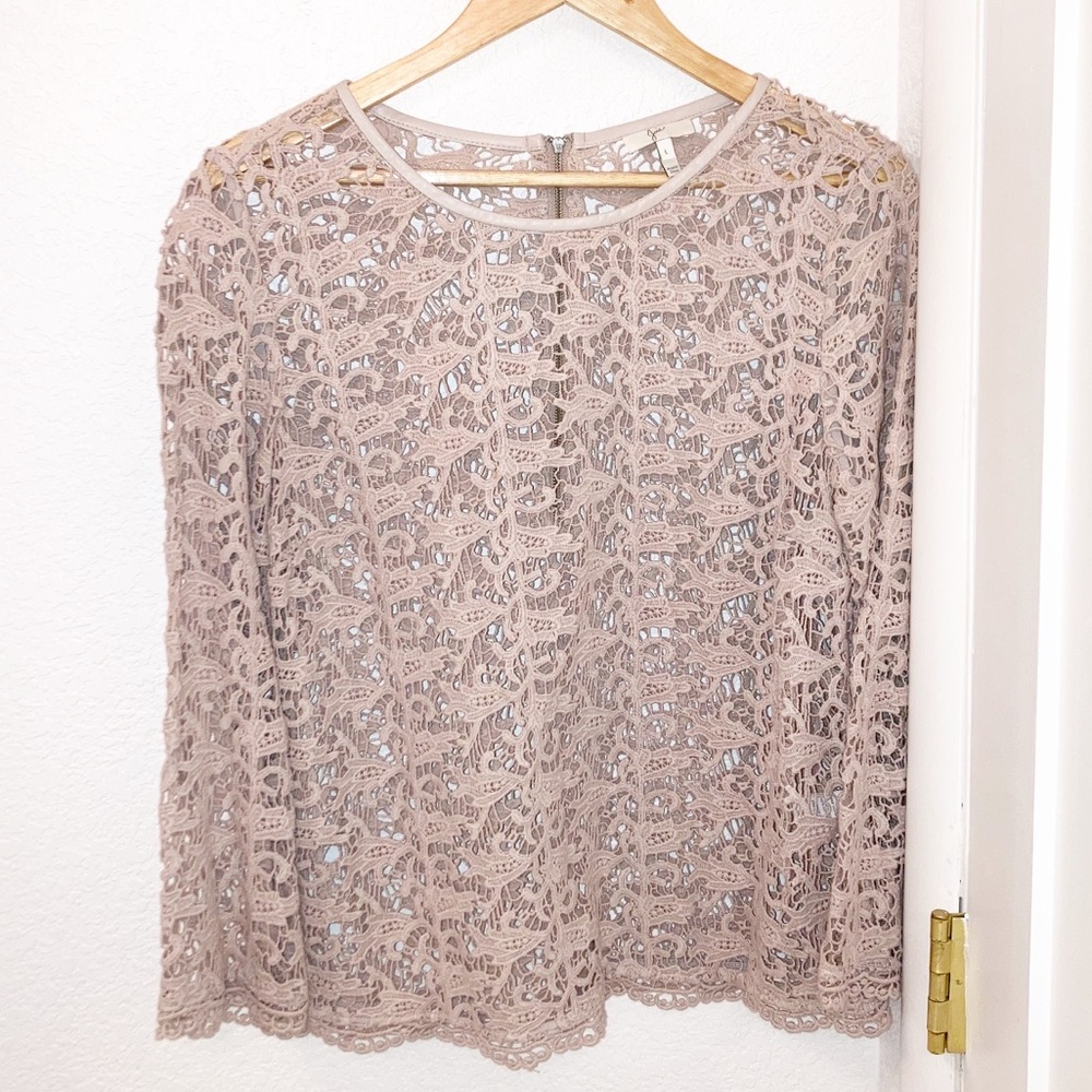 JOIE Antonia Lace & Leather Cotton Blouse Ecru SZ: Large - Picture 2 of 11